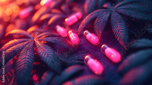 Medicinal Pills and Cannabis Leaves: Healing Concep