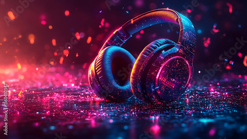 Vibrant Music Headphones Design with Neon Lights