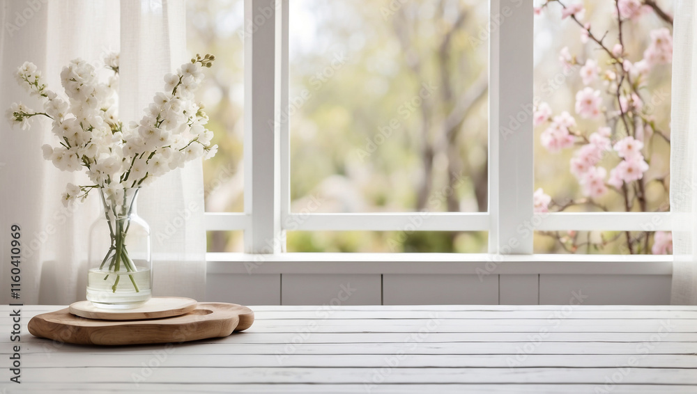 A Charming White Wood Table with Large Spring Windows: A Bright and Airy Ambiance A Charming White Wood Table with Large Spring Windows: A Bright and Airy Ambiance