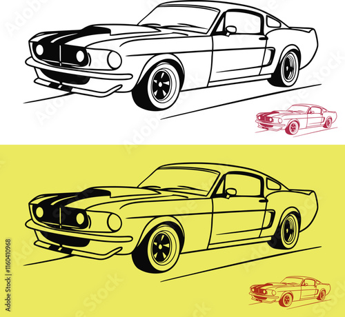 Ford Mustang Car for use application and other graphics design. Line art and changeable color line and fill.