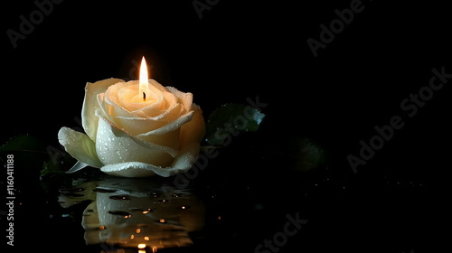 White Rose Candle Burns Bri...