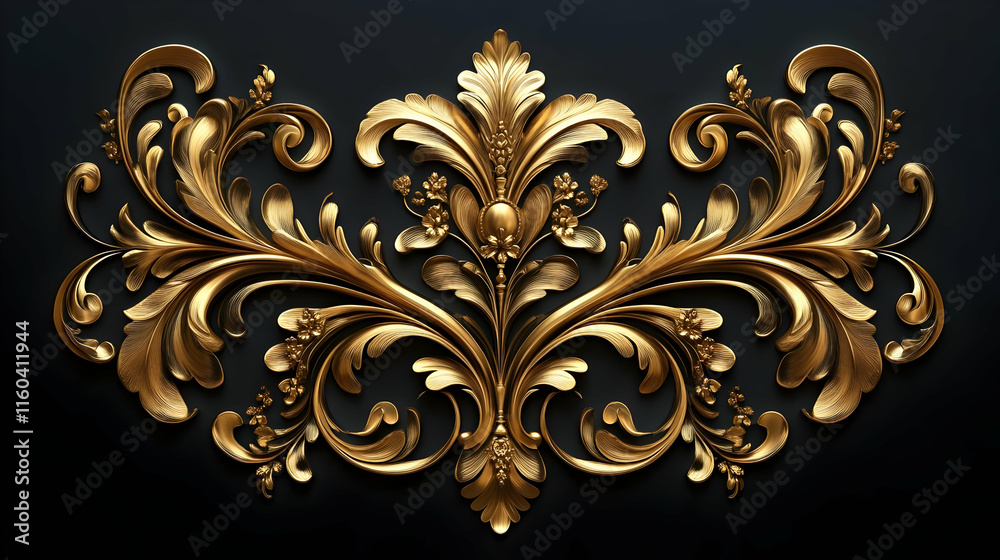 Golden Floral Ornament on Dark Background Creates a Luxurious and Elegant Design Golden Floral Ornament on Dark Background Creates a Luxurious and Elegant Design