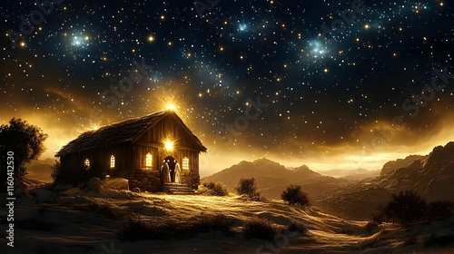 Snowy Cabin Glows Under Sta...