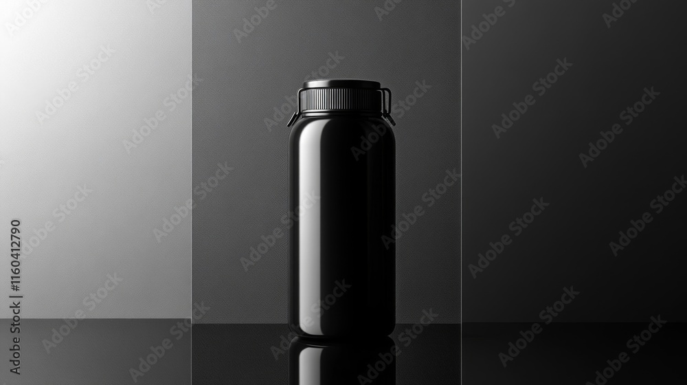 Black Bottle on a Gray and Black Background Black Bottle on a Gray and Black Background