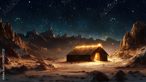 Cabin Glows Under Starry Ni...