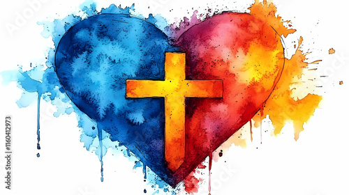 Heart Cross Watercolor Symb...