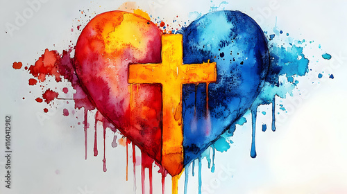 Heart and Cross Watercolor ...