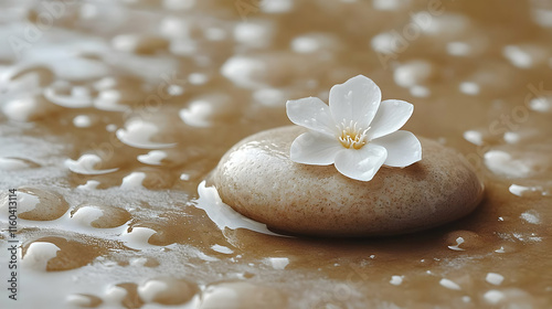 White Flower Rests on Stone...