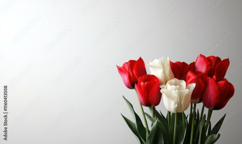 Obraz premium Minimalist indoor floral display vibrant tulip arrangement close-up