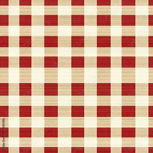 Coral Red and Beige Checkered Fabric for Picnic and Summer Events