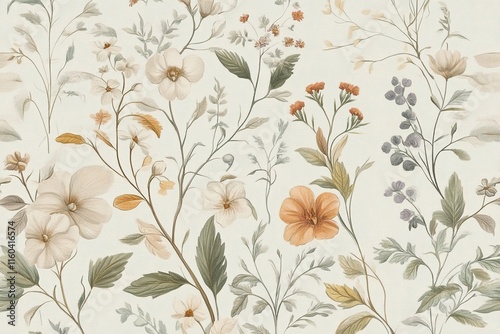 Delicate floral patterns intertwine, showcasing soft colors and