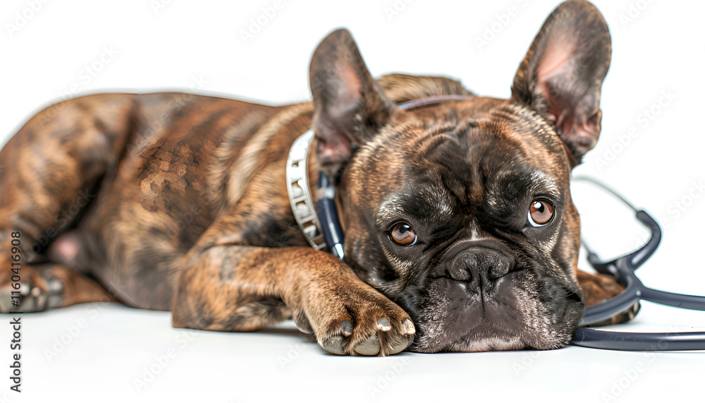 Fototapeta premium Cute dog with stethoscope as veterinarian on white background