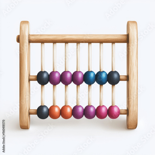 Colorful wooden abacus with vibrant beads on white background