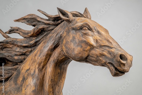 A detailed sculpture of a horse's head, showcasing artistry and craftsmanship. photo