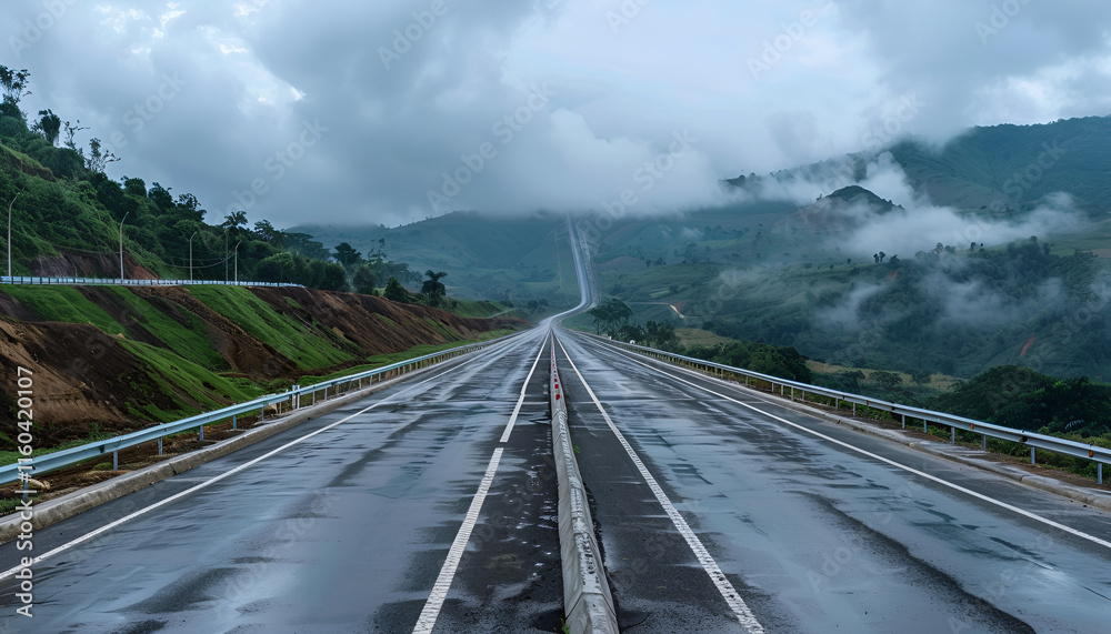Straight highway road with black rain clouds natural landscape before the rainstorm Straight highway road with black rain clouds natural landscape before the rainstorm