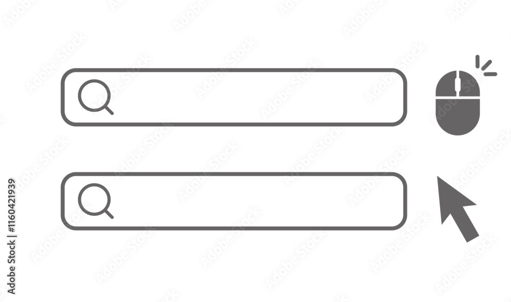 Search Bar & Click Icon Set vector material monochrome Search Bar & Click Icon Set vector material monochrome