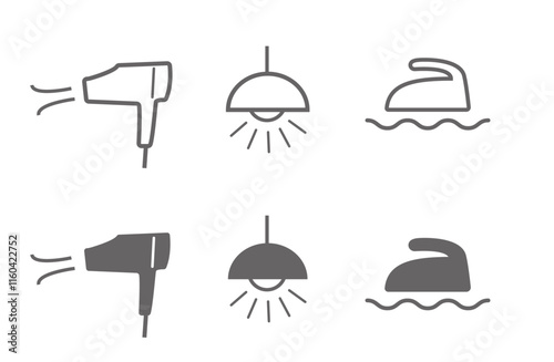 New household appliances silhouette icon set vector material monochrome