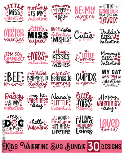 Cuadro en lienzo Kids Valentine SVG Bundle, Valentines Day SVG, Be Mine SVG, My First Valentine D