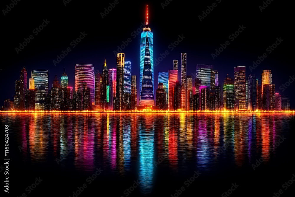 Fototapeta premium Vibrant Nighttime Skyline Illuminates New York City