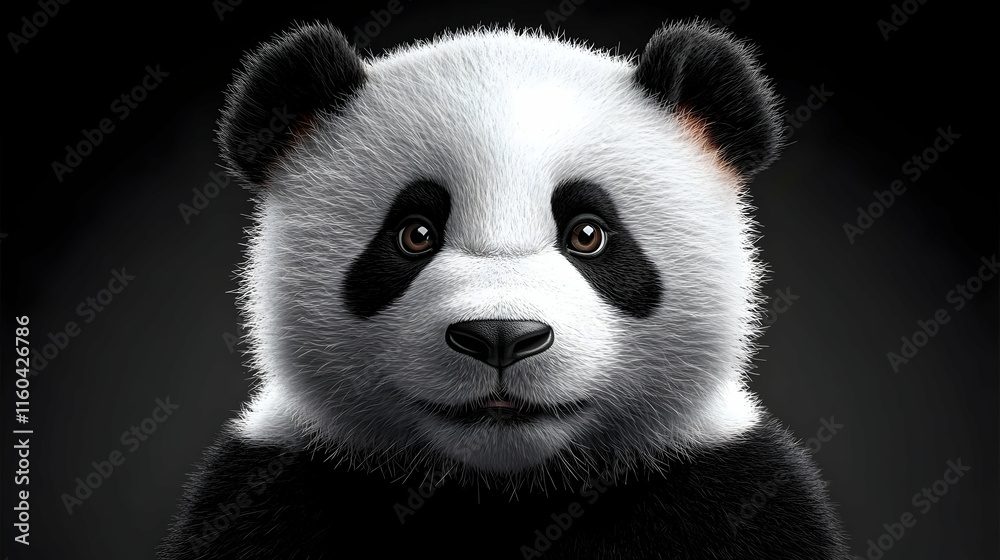 Fototapeta premium Realistic Illustration Panda Cub, Wildlife, Animal Portrait
