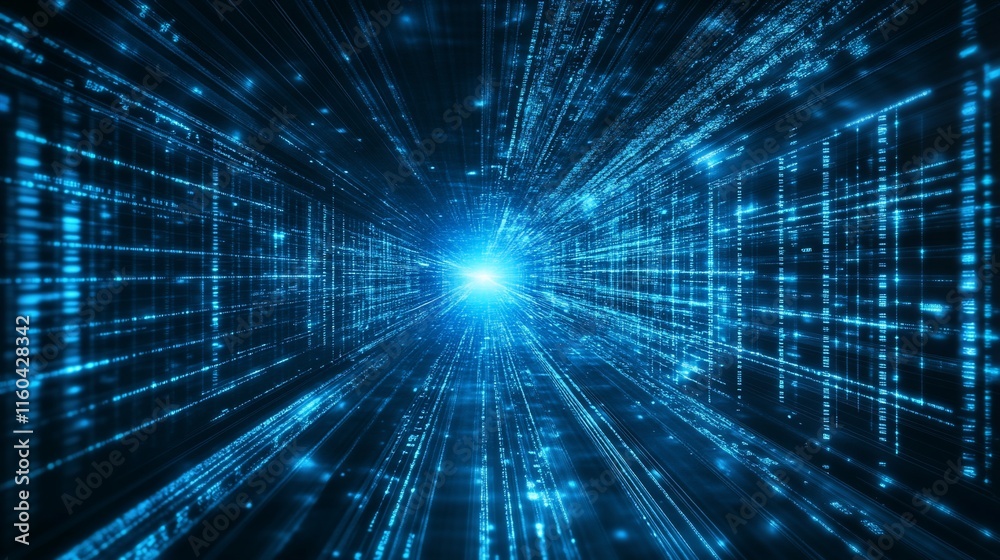 Abstract digital tunnel of glowing blue data streams. Abstract digital tunnel of glowing blue data streams.
