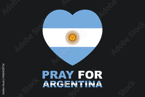 Pray for Argentina Word with heart shape, Argentina flag vector graphic, Argentina country flag is a symbol of freedom, National Argentina flag, vector illustration
