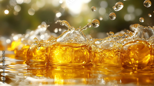 Wallpaper Mural Photo Golden Liquid Splashing with Bokeh Background Torontodigital.ca