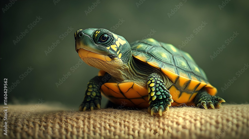 Realistic Image Baby Turtle Green Yellow Shell Claws Realistic Image Baby Turtle Green Yellow Shell Claws