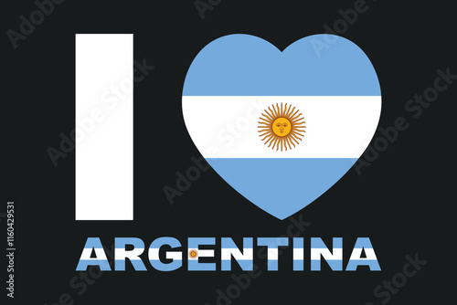 I love Argentina Word with heart shape, Flag of Argentina national country symbol illustration Vector, Rectangle Argentina flag illustration, Flat vector illustration
