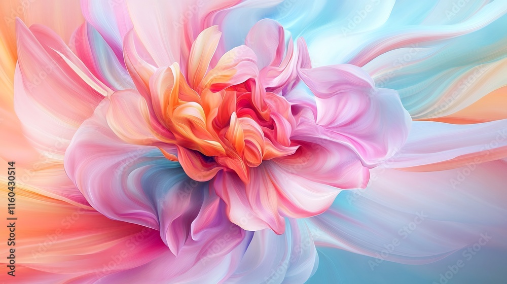 Obraz premium Dreamlike Pastel Flower: Close-Up Digital Painting in a Whimsical Style. AI Generated