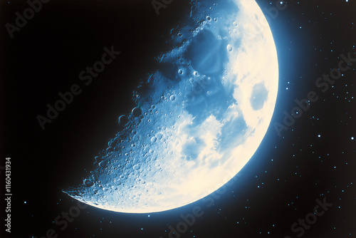 Half Moon Glowing in Night Sky