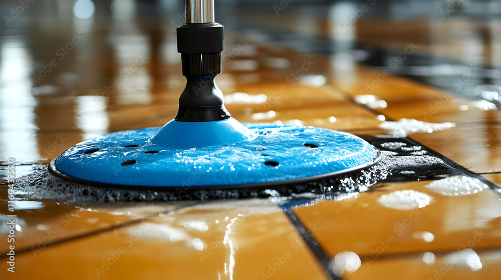 Photo Cleaning Tile Floor with Rotating Mop