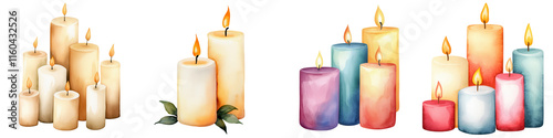 Holy saturday element, Candlelit scene with colorful candles and warm ambiance, isolated on transparent background.