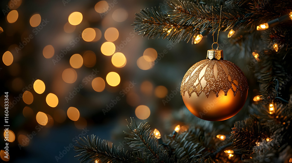 Photo Christmas Tree Ornament, Lights, Festive, Decoration, Holiday, Winter, Gold, Sparkle, Decor, Background