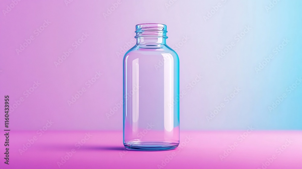 Empty Glass Bottle Mockup: Vibrant 3D Render in Pastel Hues. AI Generated Empty Glass Bottle Mockup: Vibrant 3D Render in Pastel Hues. AI Generated