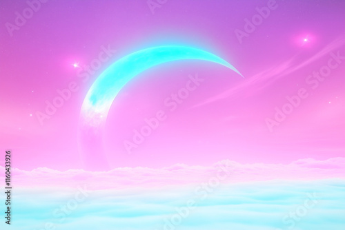 Moon with Neon Rainbow Hues