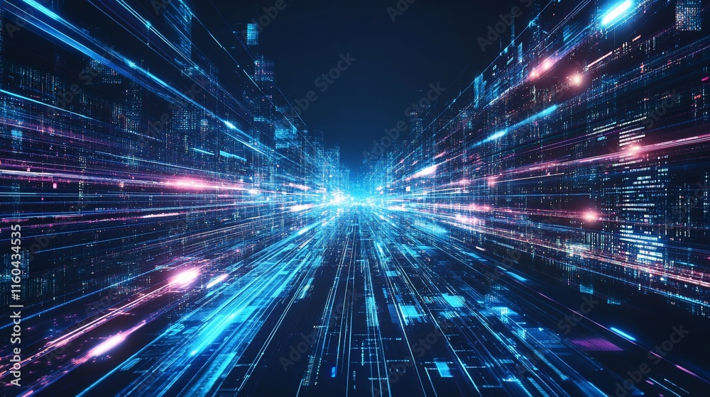 Futuristic digital highway with glowing data streams. Futuristic digital highway with glowing data streams.