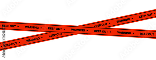 Red barricade tape. Police warning line. Danger or hazard stripe. Under construction sign, transparent background