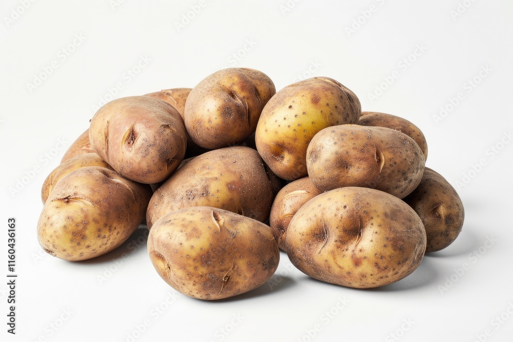Close up shot of a bunch of potatoes on white background. Close up shot of a bunch of potatoes on white background.