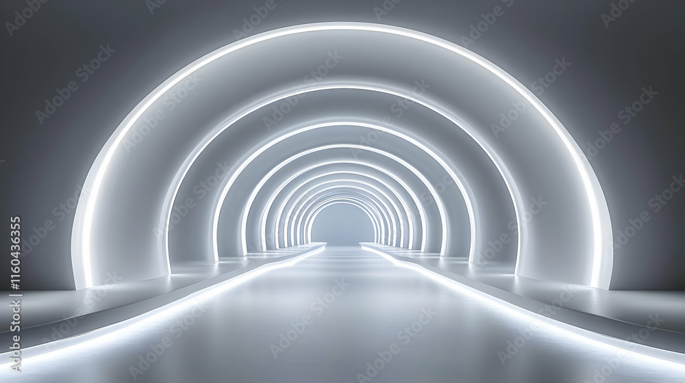 Naklejka premium 3D Abstract Background - Futuristic White Tunnel Illustration