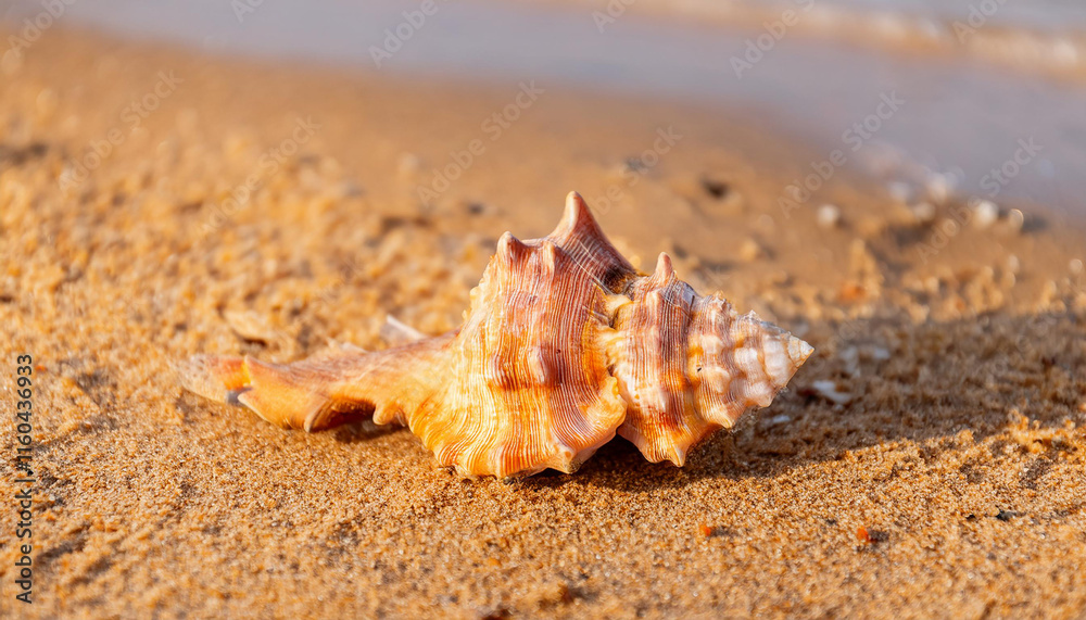 Dog head triton shell on clean sand. Summer vacation and travel concept. Natural element. Dog head triton shell on clean sand. Summer vacation and travel concept. Natural element.