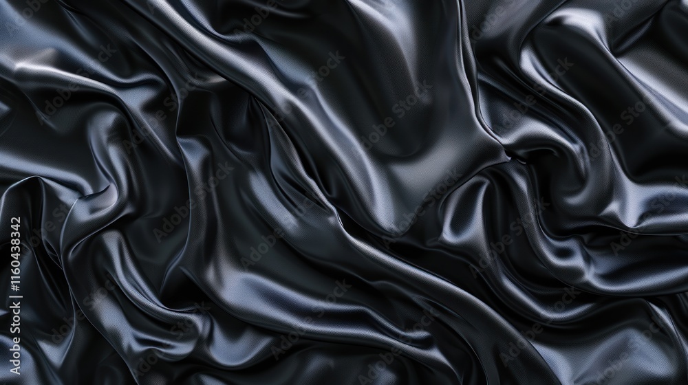 Obraz premium Dark, shiny black fabric with smooth folds, texture.