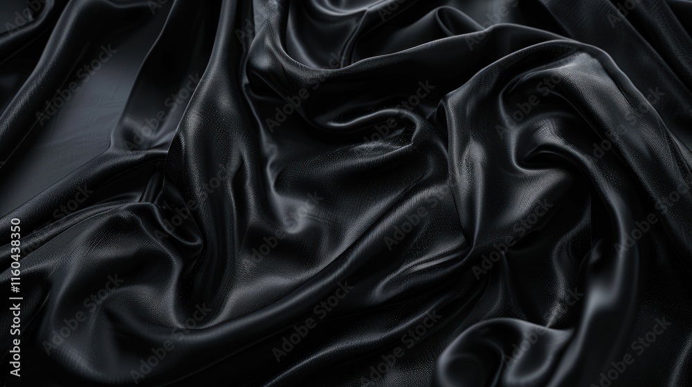 Fototapeta premium Black silky fabric, folds, light catching.