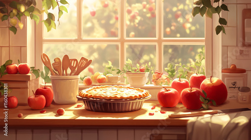 Wallpaper Mural A warm kitchen setting featuring freshly baked bread, eggs, and vibrant flowers on a sunlit table. Perfect depiction of a peaceful morning at home. Torontodigital.ca