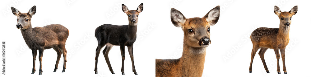 Obraz premium Tufted deer standing in various poses, showcasing their unique features and expressions, isolated on transparent background.