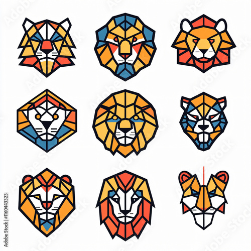 Abstract Vector Icon Set Lion Tiger Bold Geometric Line Art Colorful Minimalist Design Modern Graphics Branding logo creature wild yellow advertising product packaging marketing flat campaign photo