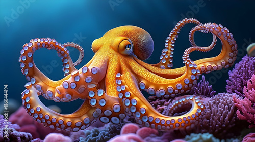 Illustration - Octopus Ocean Coral Reef Marine Life Underwater Scene