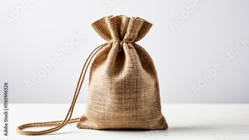 Hemp drawstring bag mockup for eco-friendly packaging or branding designs. photo