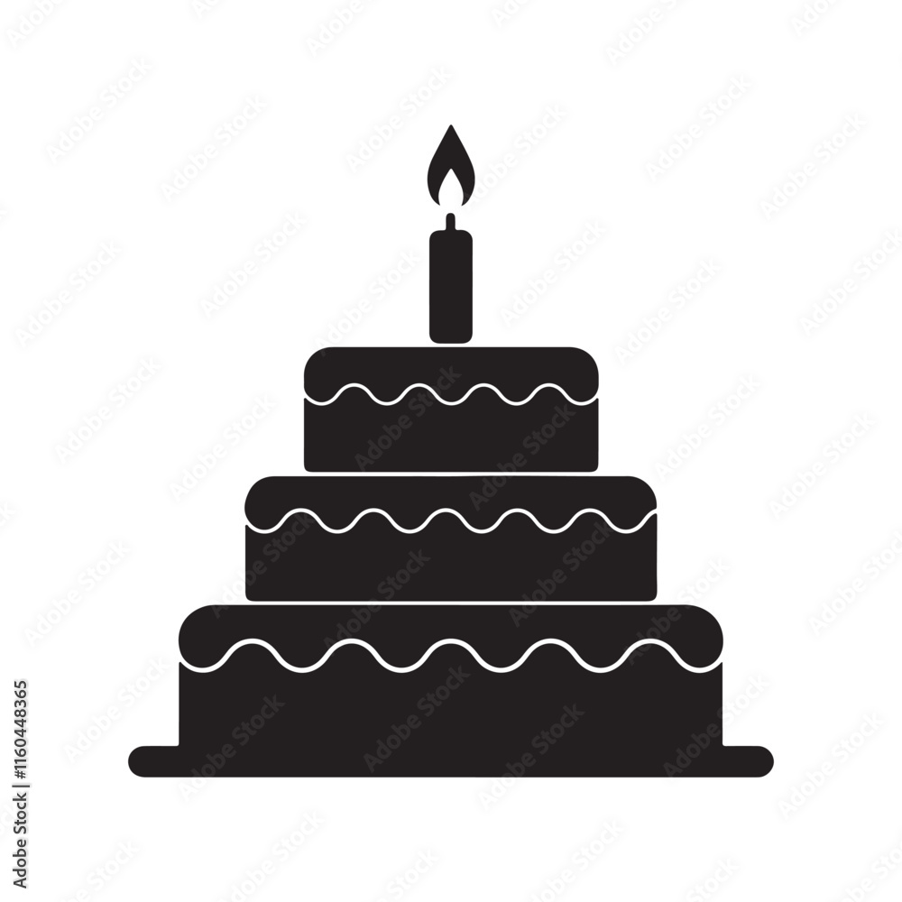 Cake icon. Black Birthday cake icon on white background. Vector illustration Cake icon. Black Birthday cake icon on white background. Vector illustration