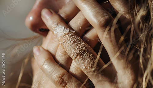 Woman with dry skin on hand, macro view
